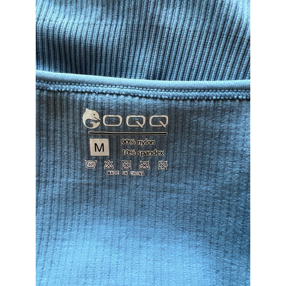 OQQ Women Light Blue Ribbed Seamless Bodysuit Square Neck Tank Top Size M - Picture 3 of 3